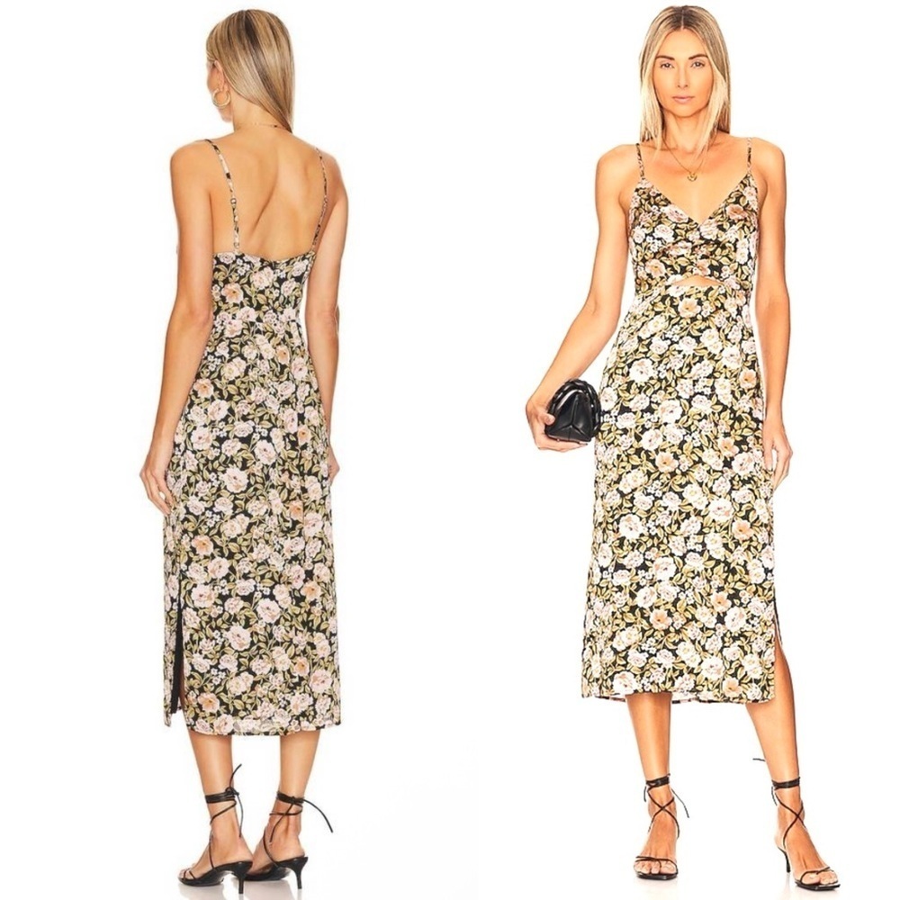 MINKPINK Eliza Slip Midi Dress in Black & Pink Size XS